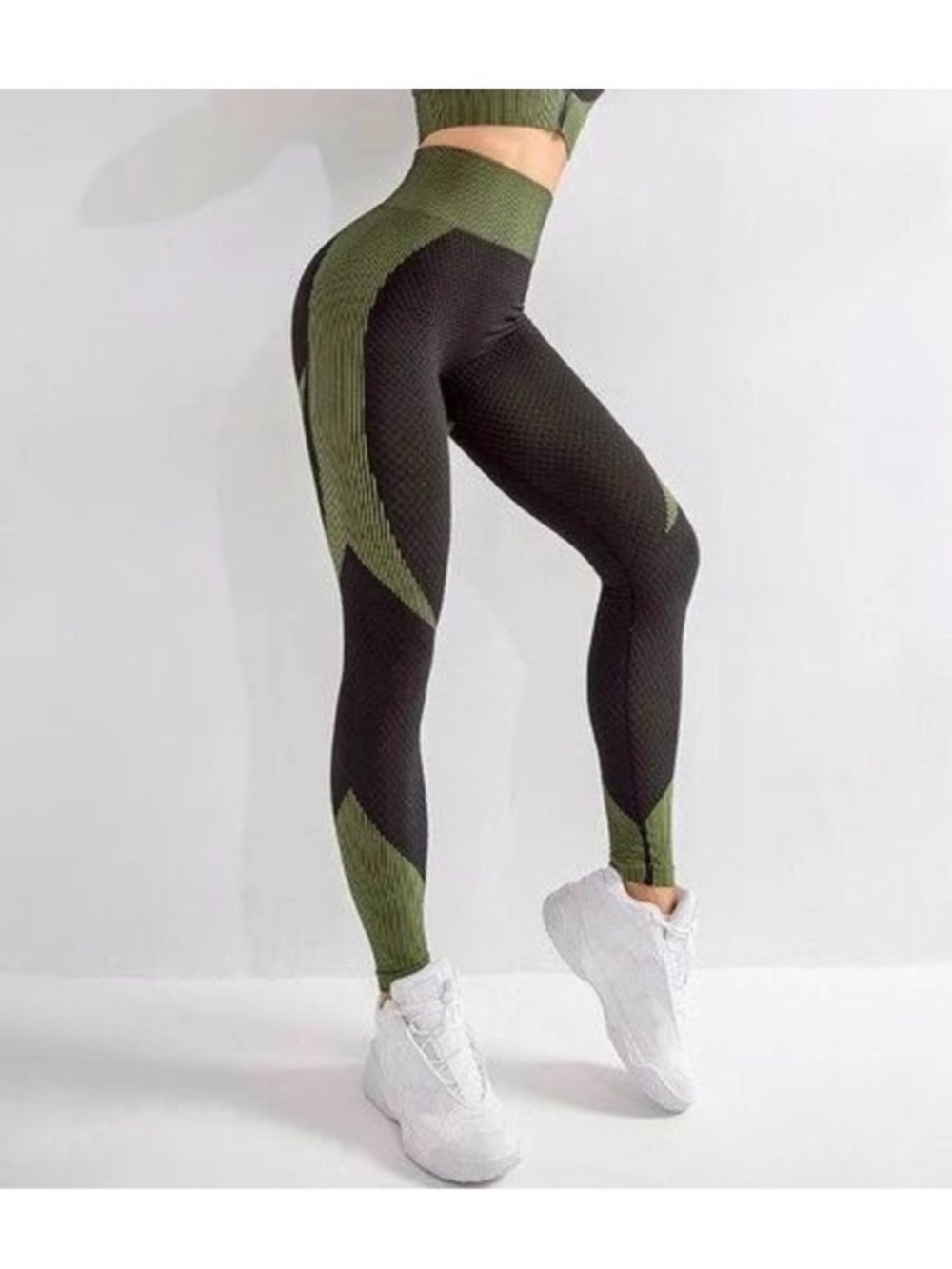 Seamless High-Waist Olive & Black Sculpting Leggings